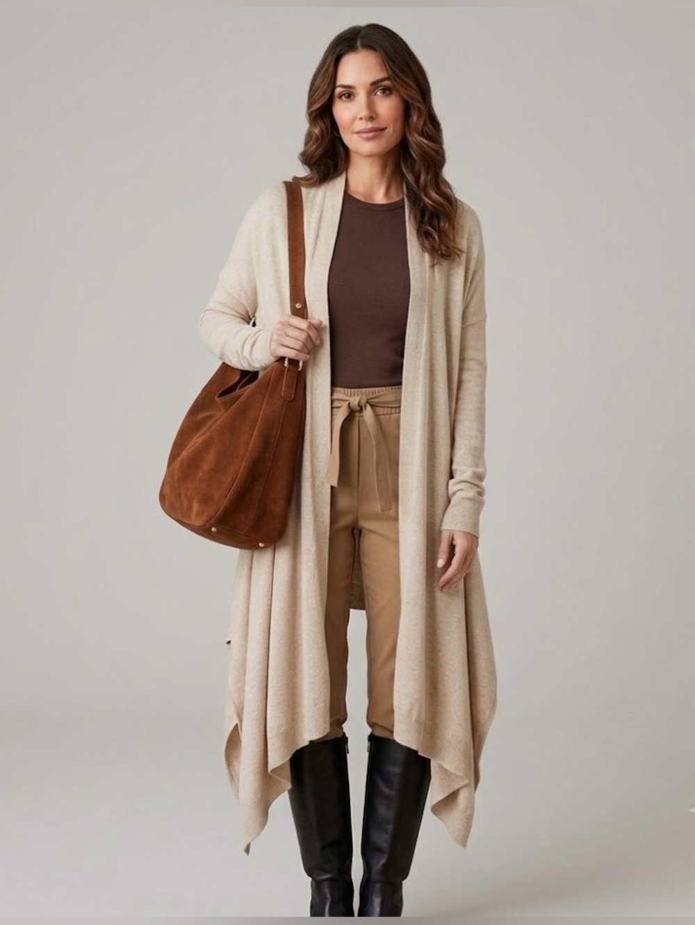 Whistles London Merino Wool Blend Draped Cardigan Beige Size 2